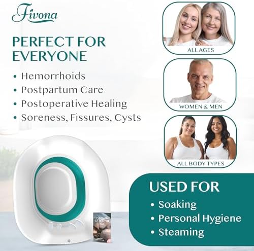 Fivona Sitz Bath for Toilet Seat Postpartum and Hemorrhoids Care - Yoni Steam Seat - Foldable Basin for Epsom Salt Soak - Portable Bidet BPA Free Temperature Resistant - Universal Fit - Green