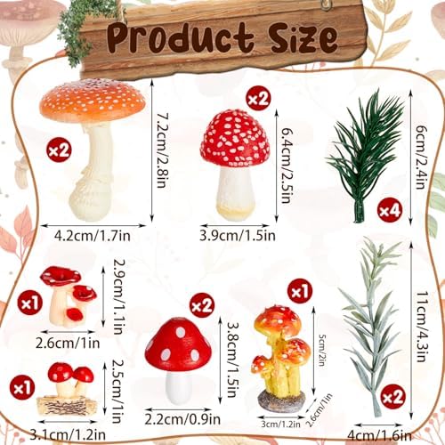 Gemscream 15 Pcs Mushroom Cake Decorations Artificial Mushroom Woodland Resin Cake Toppers for Birthday Baby Shower Party Micro Landscape Decorations