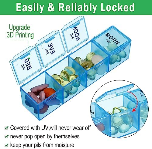 Hsei 4 Pack Pill Organizer Monthly XL Large Weekly Pill Organizer 4 Times a Day Box 7 Day Moisture Proof 4 Weeks Case Large(8.2 x 4.6 x 1.2 Inch)