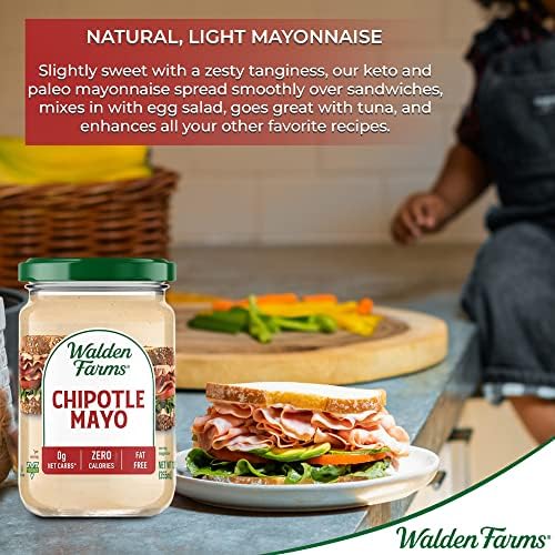 Walden Farms Chipotle Mayo – Zero Calorie, Sugar Free, Keto & Fat Free Spicy Vegan Mayonnaise Alternative for Sandwiches, Wraps & Dips – 12 oz Jar