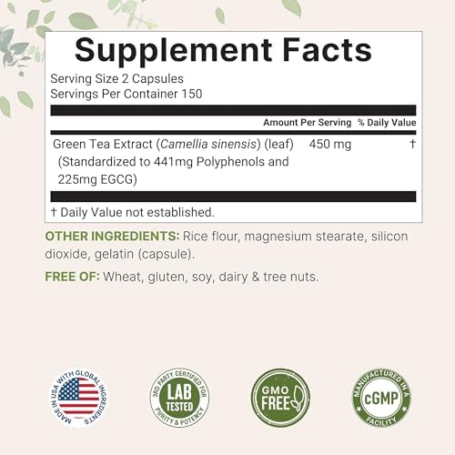 Micro Ingredients Extra Strength Green Tea Extract, 300 Capsules | 5 Month Supply | Maximum Potency Polyphenols Antioxidant Supplement for Skin, Energy, Brain & Heart Support*