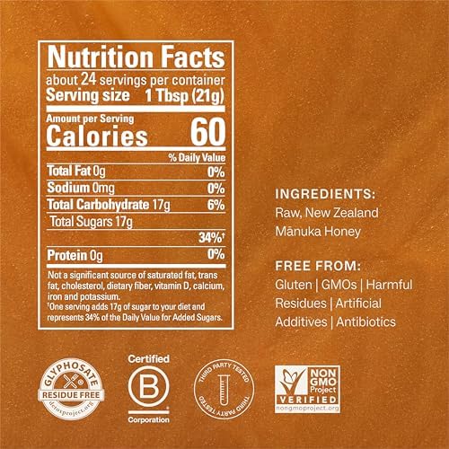 Manukora Raw Manuka Honey MGO 50+, New Zealand Honey, Non-GMO, 3rd-Party Tested, Glyphosate Residue Free Certified, 2000+ Natural Compounds, Traceable from Hive-to-Hand, Daily Wellness Support – 500g