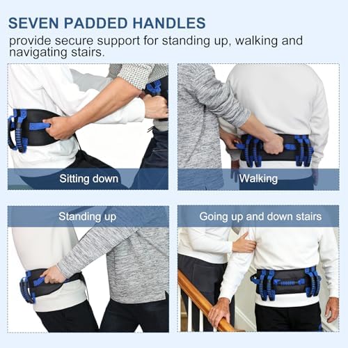 Gait Belt with 7 Handles for Seniors & Caregivers - 5” Wide Transfer Belt for Elderly, Bariatric & Disabled | Adjustable 30-50 Inch, Quick-Release Buckle | Heavy Duty Support for Home Care by WSDKNS