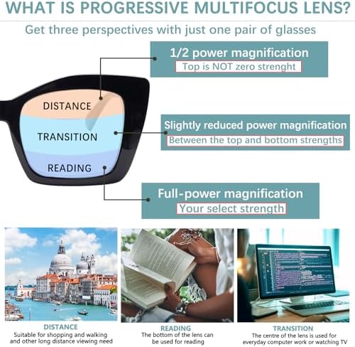 Progressive Multifocus Reading Glasses for Women Blue Light Blocking, Outdoor Photochromic Multifocal Sunglasses