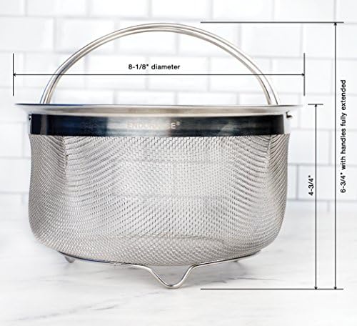 RSVP International Mesh Colander Strainer Basket with Folding Handles, 3 Quarts | For Pasta, Frying, & Salads | Dishwasher Safe | Use in Pressure Cookers | Steaming, Draining & Rinsing