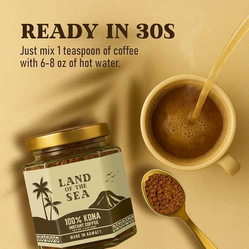 KONA COFFEE 100% - Premium Freeze Dried Instant Coffee - Low Acid Coffee - Medium Roast Arabica Hawaiian Coffee, 1.5oz (1 Pack | 22 Servings)