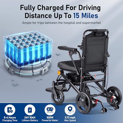 Lightweight Electric Wheelchairs for Adults Foldable Only 35lbs, 500W Dual Motors Motorized Wheelchairs for Seniors Support 250 lbs, All Terrain Travel Powered Wheel Chairs, Black