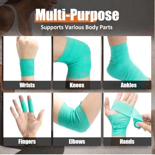 Upgraded 9-Pack Self Adhesive Bandage Wrap – 2 Inches × 5 Yards Elastic Cohesive Bandage Wrap, Self Sticking Vet Wrap, Stretch Sports Athletic Wrap Self-Adhering Adherent Wrist Tape (Multi Color)
