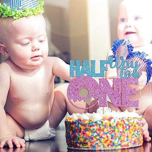 Half Way To One Cake Topper, Doughnut Theme Happy 6 Month/Baby Birthday Cake Decor, Kids Half Year Birthday/Anniversary Party Decorations Supplies