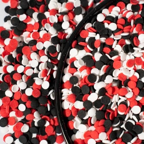 NIPEOR Rainbow Red Black Confetti Sprinkles 3.53oz/100g Edible Sprinkle Topping Round Candy Sprinkles for Cake Cupcake Decorating, Ice Cream Toppings (Rainbow Confetti Black Red)
