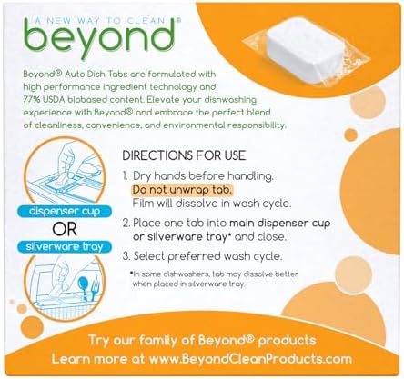 Beyond Auto Dishwasher Tablets [32 tablets] - Fragrance & Dye Free - Certified Biobased. Powerful. Plant-Based Ingredients