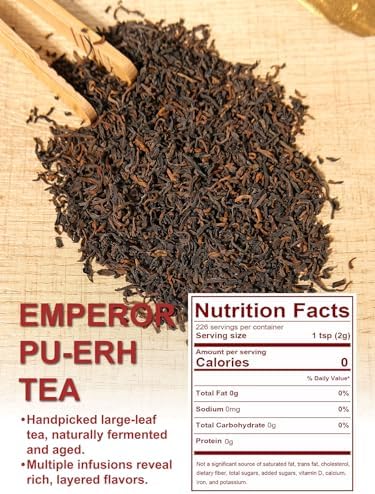 TeeLux Emperor Pu-erh Tea Loose Leaf, Fermented Yunnan Dark Tea, Smooth & Mellow Flavor, 16oz