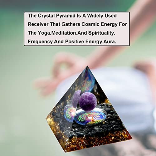 Orgone Pyramid - Positive Energy Source for Meditation, Stress Relief, Wealth Attraction | Crystal Pyramid Orgonite with Protection Crystals | Ideal Energy Generator & Stylish Room Decor
