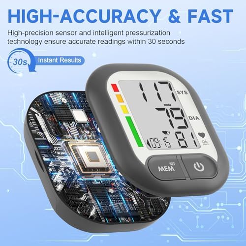 Blood Pressure Monitor Adjustable Wrist Cuff for Home Use Automatic BP Machine Large Digital LCD Display 199 Memory Batteries Included with Carrying Case, Grey