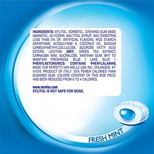 Mentos Pure Fresh Sugar-Free Chewing Gum with Xylitol, Fresh Mint Flavor, Easter Basket Essentials Stuffers for Kids and Adults, 90% Recyclable Paperboard Bottle, 80 Pieces