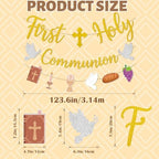 Pre-Strung 9.8 Ft First Holy Communion Glitter Gold Banner, Christian Religious Banner Baptism Decorations for Kids Boy Girl Baby Shower Party Supplies