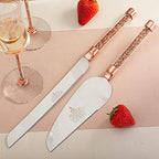 Wedding Cake Knife and Server Set, 7oz Crystal Champagne Flutes Set Rose Gold Bride Groom Toasting Glasses Cutting for Mr Mrs Engagement Gifts