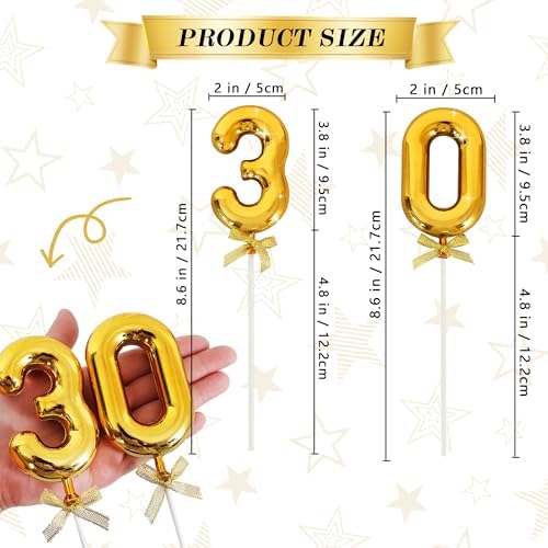 BEISHIDA 3D Number Cake Topper Gold 30 Numbers Happy 30th Birthday Cake Toppers Cheers to 30 Years for Birthday Wedding Anniversary Decorations