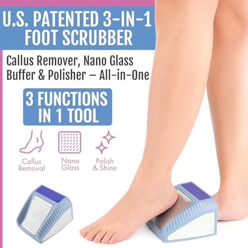 Wonex U.S. Patented 3-in-1 Foot Scrubber – No-Bend Callus Remover, Nano Glass Buffer & Polisher for Smooth Feet – Ideal for Senior Aids, Pregnancy Must-Haves, Back & Knee Surgery Recovery Gift (Grey)