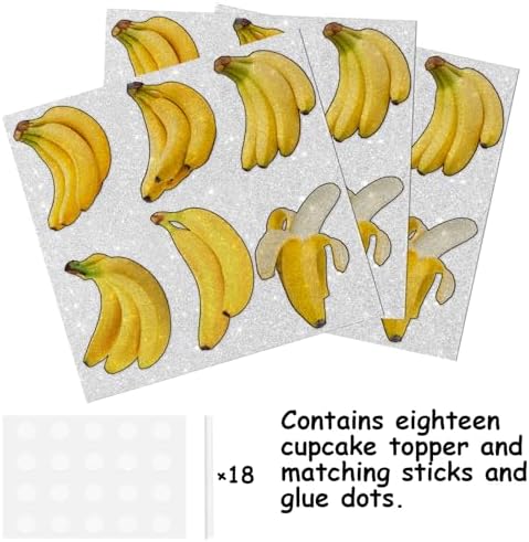 18pcs Yellow Glitter Dessert Cupcake Topper Pick for Fruit Banana Theme Decor Supplies Baby Shower Men Women Boys Girls Happy Birthday Party Decorations
