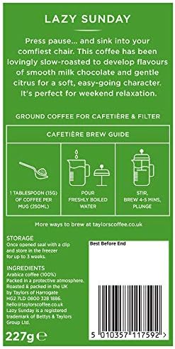Taylors Of Harrogate - Lazy Sunday Ground Coffee - 227g (Pack of 3)