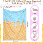 Hahafelt 6 Pack Ice Cream Throw Blankets Cute Dessert Flannel Blanket Soft Cozy Aesthetic Throw for Couch Bed Dorm Room Decor Ice Cream Party Favors Summer Party Gifts