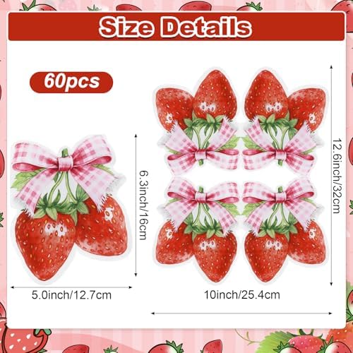 NatNarr 60 Pcs Strawberry Napkins, Pink Bow Strawberrys Cocktail Napkins Strawberry Party Decorations for Baby Shower, Sweet One Birthday, Berry Theme Party