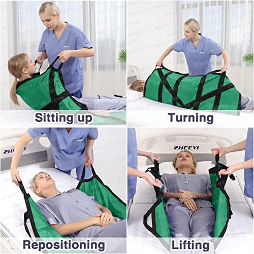 Multipurpose 55" x 36" Positioning Bed Pad with Reinforced Handles - Reusable & Washable Patient Sheet for Turning, Lifting & Repositioning - Double-Sided Nylon Fabric, Green