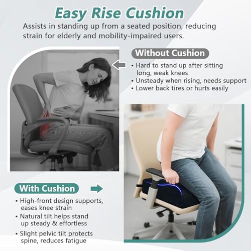 Adult Booster Seat Cushion for Chair, Extra Thick Lift Cushions for Elderly, Office Chair Booster Seat Riser Cushion Extra Firm Foam for Height, Seat Pad with Adjustable Strap for Office, Wheelchair