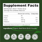 16oz Organic Bone Broth Protein Powder from Grass Fed Beef - USDA Certified Organic, Single Ingredient, Rich in Collagen, Glucosamine, No Additives, Perfect for Carnivore, Paleo, and Keto Diets