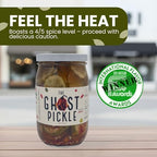 [PICKLES] - The Ghost Pickle - 79% Less Sodium & Sugar Free - Infused with Ghost Peppers - Fiery 4/5 Heat - Spicy Gourmet for Savory Dishes & Bold Cocktails - Made from Fresh Southern Produce - 17 Oz