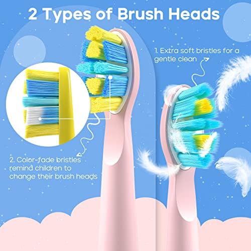 SEAGO Kids Electric Toothbrush, Sonic Soft Bristle Rechargeable Toothbrushes with DIY Stickers, 5 Modes, Includes 4 Replacement Brush Heads, Ages 3 to 12 Years Old (Pink)