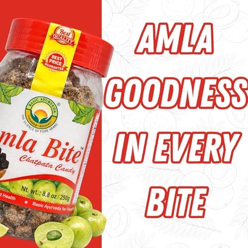 Basic Ayurveda Amla Bite Chatpata Candy | 8.82 Oz/250g | Sweet & Sour Flavor | Dried Indian Gooseberry Fruit Treat | Soft & Chewy | Natural Source of Vitamin C | Vegan & Gluten-Free