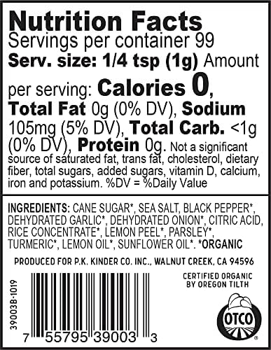 Kinder's Organic Cracked Pepper and Lemon, Premium Quality Seasoning, MSG Free and USDA Certified Organic, 3.5 oz