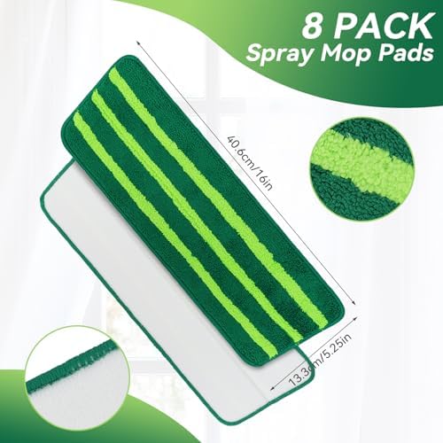 Mop Head Replacement for Libman Freedom Spray Mop - Washable Reusable Wet & Dry Cleaning - Microfiber Spray Mop Pads Refill for Multi-Surface Floor -8 Pack (Green）