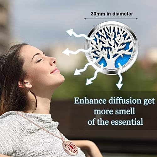 Hicarer 4 Pieces Essential Oil Necklace Diffuser Oil Pendant Locket Aromatherapy Pendant Perfume Oil Jewelry Necklace with 14 Refill Pads and 24 Inch Adjustable Chain