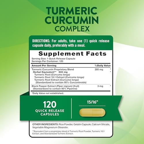 Nature's Truth Turmeric Curcumin | 120 Capsules | with Black Pepper Extract | Non-GMO and Gluten Free Supplement