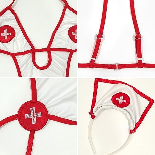 Sexy Nurse Outfit Fancy Dress Women Naughty Nurse Costume Lingerie Cosplay Babydoll Roleplay Bodysuit Headband G-String