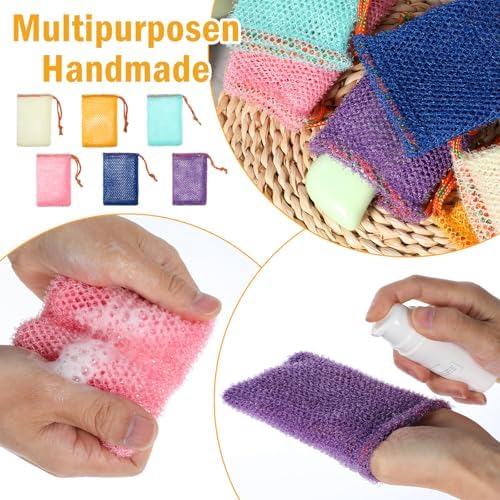 Sibba 8pcs Bar Soap Pouch Saver Pocket Drawstring Exfoliating Mesh Soap Saver Sack Foaming Bag Bubble Foam Net Body Scrubber Sponge Exfoliator Loofah Facial Cleaning for Bath Shower (Multicolor)