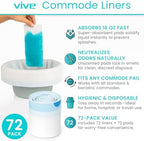 Vive Commode Liners with Absorbent Pads - Portable Toilet Bedside Chair Replacement Bags - Disposable Porta Potty Liners for Bariatric Standard Arm 3 in 1 Folding Buckets - Leakproof (72 Pack)