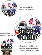 Police Birthday Cake Topper| Policeman Officer Police Car Themed for Kids Adults Happy Birthday Retirement Party Supplies Black Glitter Decorations Supplies