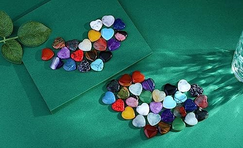 QINJIEJIE 50PCS Heart Crystals Stones Love Shaped Gemstones Rose Quartz Polished Crystal Bulk Chakra Palm Worry Stone Natural Cute Pocket Thumb Gems Reiki Meditation Wholesale Set Bulk Valentines Gifts Women