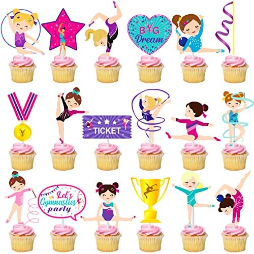 36Pcs Gymnastics Cupcake Toppers Gymnast Girl Cupcake Toppers Gymnastics Birthday Party Decorations for Girls Gymnastic Theme Birthday Party Baby Shower Supplies