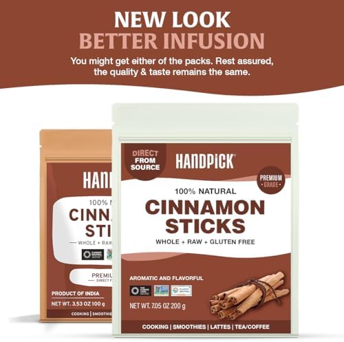 HANDPICK, Cinnamon Sticks (7 oz) 100% Raw, Non-GMO, Gluten-Free | Premium Quality | Resealable Ziplock Pouch | Perfect for Baking, Cooking & Beverages