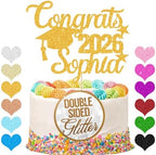 Personalized Graduation Cake Topper Class of 2026 Cake Toppers Graduation Gifts Glitter Congrats Cake Topper with Any Name for Son Daughter Friends Grandson Cake Decorations (Gold)