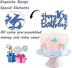Royal Blue Glitter Happy 16th Birthday Cake Topper - 16 Sign Cake Topper - Cheers to 16 Years Party Supplies - 16th Birthday Party Decorations
