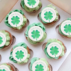 40Pcs Edible Circle Shamrocks Cupcake Toppers Edible Lucky Shamrock Green Four Leaf Cupcake Picks For Happy St. Patrick's Day Baby Shower Birthday Party Wedding Anniversary Cake Decoration