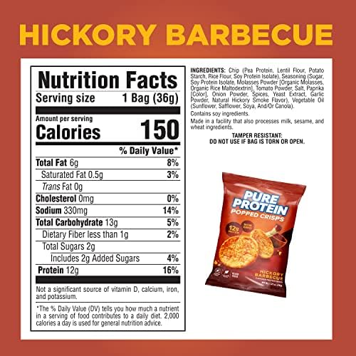 Pure Protein Popped Crisps Bundle, Hickory Barbecue & Sweet Chili Flavors, High Protein Snack, 12G Protein, 1.27oz., 12 Count