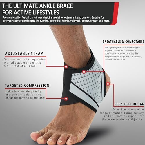 Ankle Brace for Men and Women(1 Pair),Adjustable Ankle Support Compression Sleeve, Breathable Foot Brace Sleeve for Sprain, Arthritis, Plantar Fasciitis, Achilles tendon,Pain Relief, Running