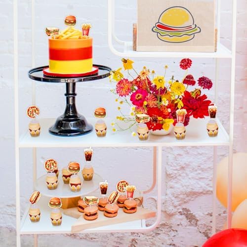 Cheereveal Fast Food Party Decorations, 36pcs Fast Food Cupcake Toppers, French Fries Pizza Cake Decorations, Junk Food Themed Birthday Baby Shower Carnival Party Supplies
